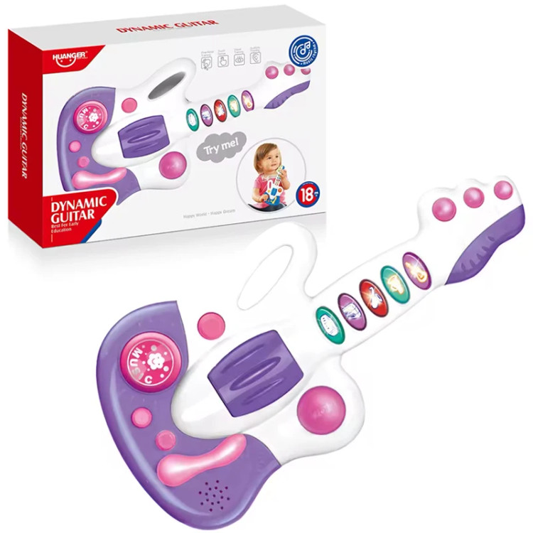 گیتار موزیکال نوزادی هانگر سفید بنفش با دکمههای چراغدار و ملودیهای متنوع در ال آی تویز