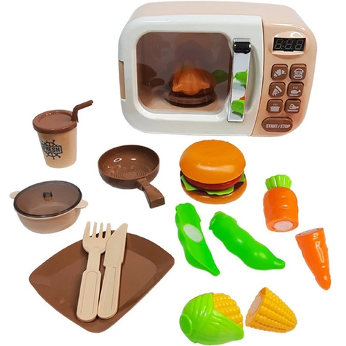 ست اسباب بازی ماکروفر لیتل هوم صورتی به همراه میوههای برشی و وسایل آشپزخانه در فروشگاه ال آی تویز