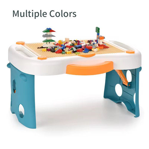 میز بازی لگو چند منظوره به همراه لگوهای رنگی و محفظه نگهداری قطعات برای کودکان بالای ۳ سال در ال آی تویز