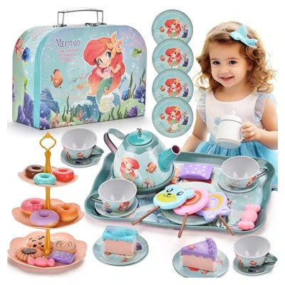 ست عصرانه خوری فلزی Mermaid Tin Tea Set مدل چمدانی با طرح پری دریایی در فروشگاه ال آی تویز