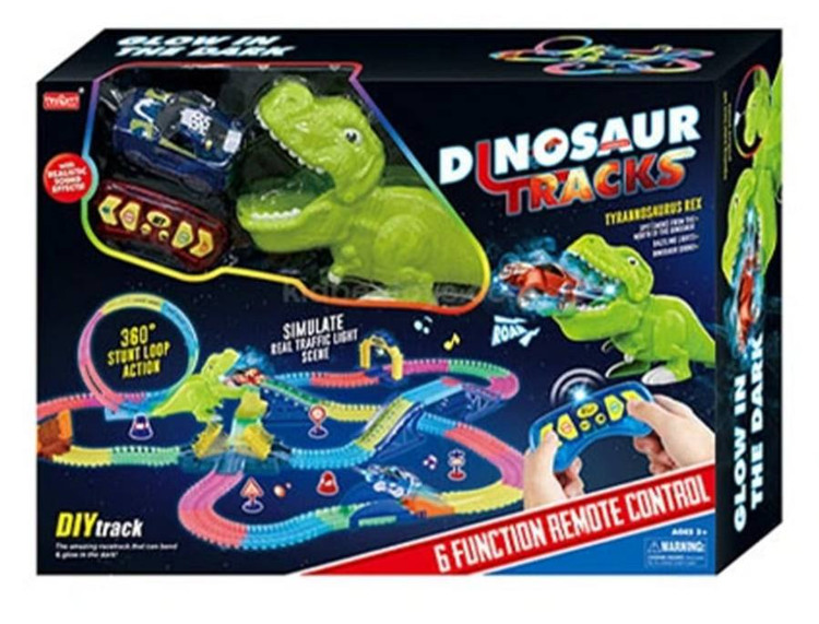 پیست ریسینگ کنترلی دایناسور با قابلیت Glow in the Dark و ماشین کنترلی در فروشگاه ال آی تویز