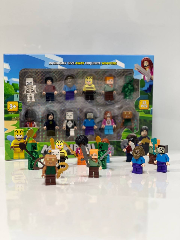 مجموعه ۱۲ عددی مینی فیگورهای ماینکرافت شامل استیو، الکس، اسکلتون و کریپر همراه با سلاحهای اختصاصی در فروشگاه ال آی تویز