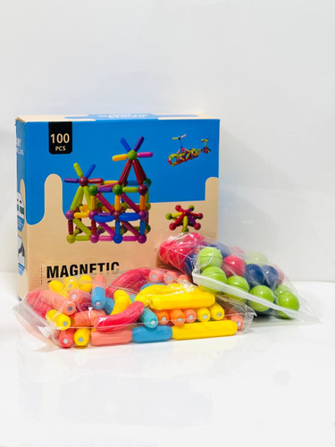 ست ساختنی مغناطیسی ۱۰۰ قطعه مدل Magnetic Sticks شامل میلهها و گویهای رنگی برای تقویت خلاقیت در فروشگاه ال آی تویز