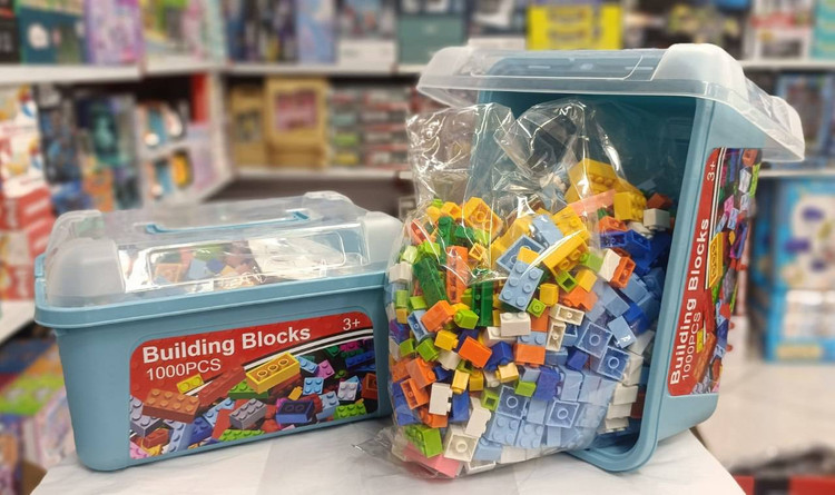 لگو کلاسیک ۱۰۰۰ قطعه ساختنی برند Building Blocks به همراه باکس پلاستیکی ذخیرهسازی دستهدار آبی کد ۱۰۸۰۰ در فروشگاه ال آی تویز