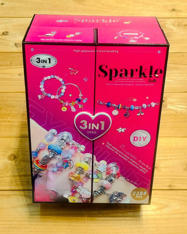 ست اسباب بازی جواهرسازی و ساخت دستبند دخترانه Sparkle DIY ۳ کاره با مهرهها و آویزهای متنوع مدل ۷۱۰۴ در فروشگاه ال آی تویز