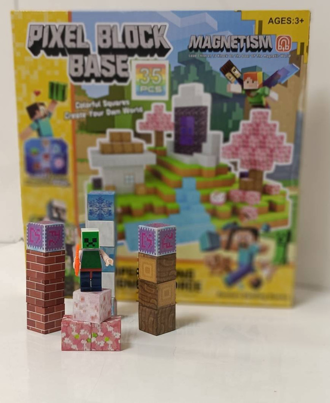 بلاک مغناطیسی ماینکرفت ۳۵ تکه مدل Pixel Block Base با مکعبهای مگنتی پیکسلی و مینی فیگور در فروشگاه ال آی تویز