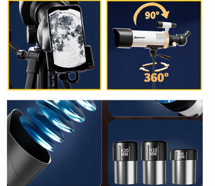 تلسکوپ نجومی آموزشی حرفهای ۷۰ میلیمتری به همراه پایه سه پایه و گیره موبایل کد SD609 ال آی تویز