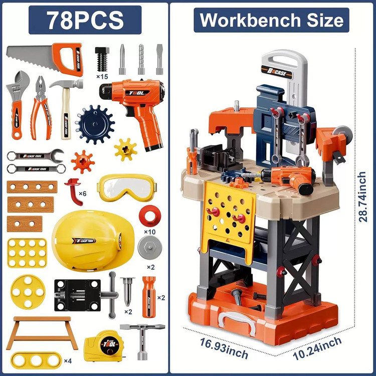 میز ابزار کودک ۳ کاره ۷۸ قطعه مدل Kid's Tool Workbench کد ۸۸۰۲ با قابلیت تبدیل به چمدان ترولی چرخدار در فروشگاه ال آی تویز