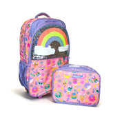کوله پشتی چرخدار دخترانه دو در یک با کیف ناهار جداشدنی و طرح رنگینکمان پولکی جادویی برند اسکایلر ال آی تویز