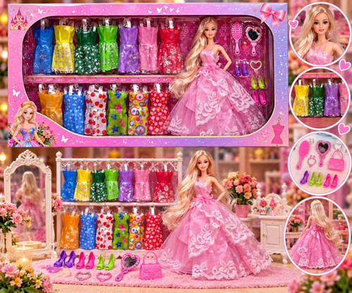 عروسک باربی مفصلی با ۱۲ دست لباس مجلسی اضافه و اکسسوری مدل Exquisite Doll ال آی تویز